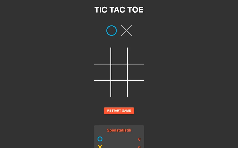 Leeres Spielfeld von Tic Tac Toe mit Spielstatistik