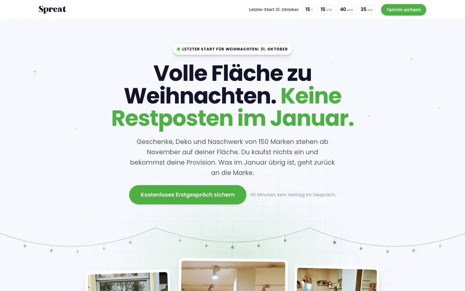 Landingpage der Weihnachtskampagne von Spreat