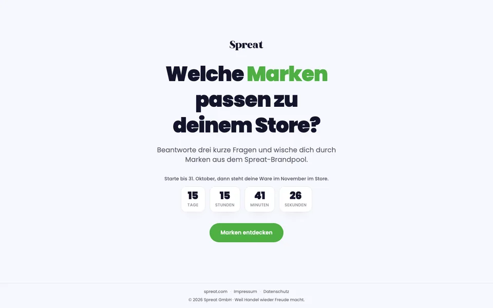 Startbildschirm des Marken-Matchs von Spreat