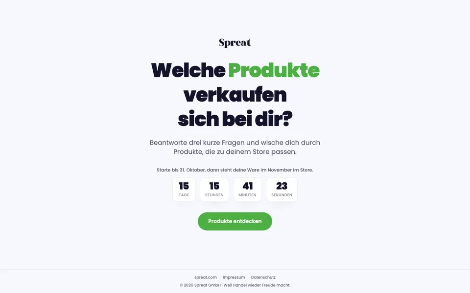 Startbildschirm des Produkt-Matchs von Spreat