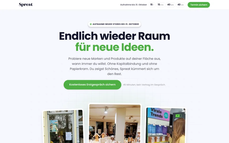 Landingpage von Spreat für Stores